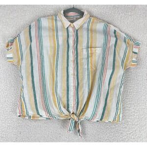 Madewell Linen Short Sleeve Tie-Front‎ Shirt Womens Pineapple Stripe Size Medium